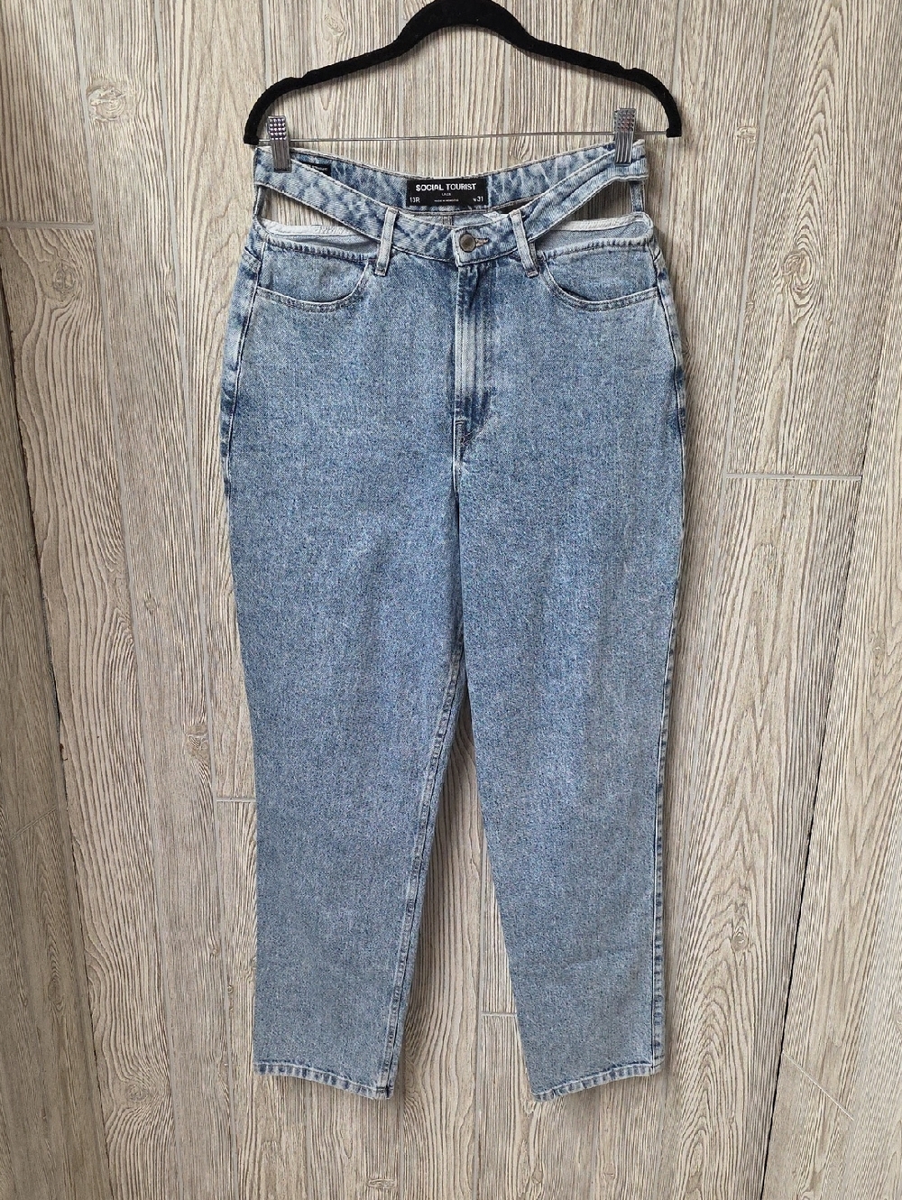 Social Tourist Ultra High Rise Straight Light Blue Acid Wash Jeans Womens 13